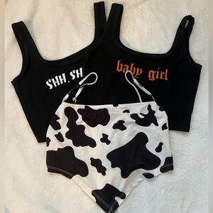 3 PCS. Croptop Set (BUNDLE) 2 Black Croptop and 1 Cow Print